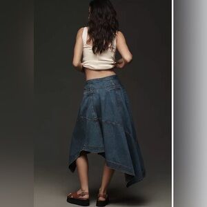 Anthropologie Pilcro Midi Skirt Women Blue Reworked Asymmetrical Boho Size 2P